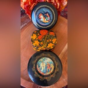 3 Vintage Hand-painted Russian Federation Lacquered Boxes